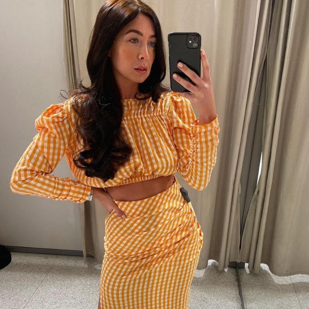 NWT Zara Blogger Orange Gingham Cropped Top.